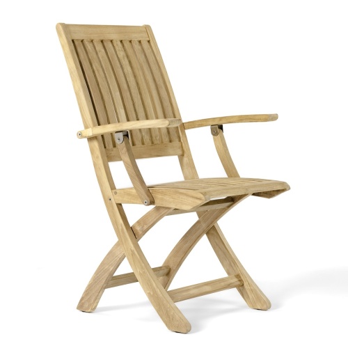 70919 Barbuda Surf teak Dining Armchair rear side view on white background