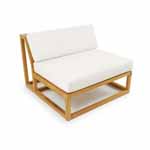 11800 maya teak slipper chair with canvas colored cushions front angled view on white background