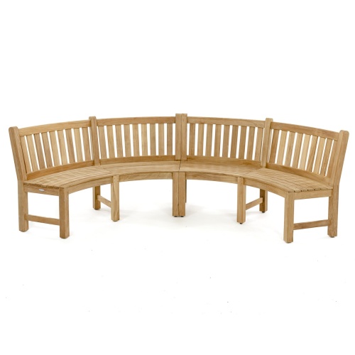 13852 Buckingham 6 foot Teak Bench Set of 2 together forming a semi circle on white background