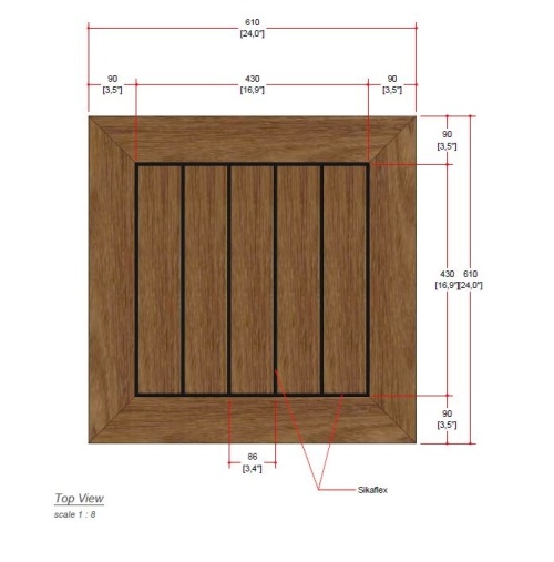 15098 Vogue 24 inch square teak Table Top autocad on white background