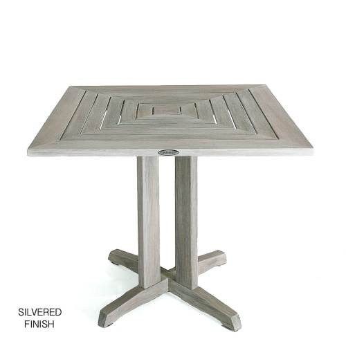 15815 Square 36 inch Pyramid Teak Table side view with patina grey look on white background
