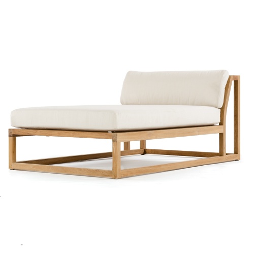 16800DP Maya teak chaise daybed with canvas colored cushion side angle view on white background