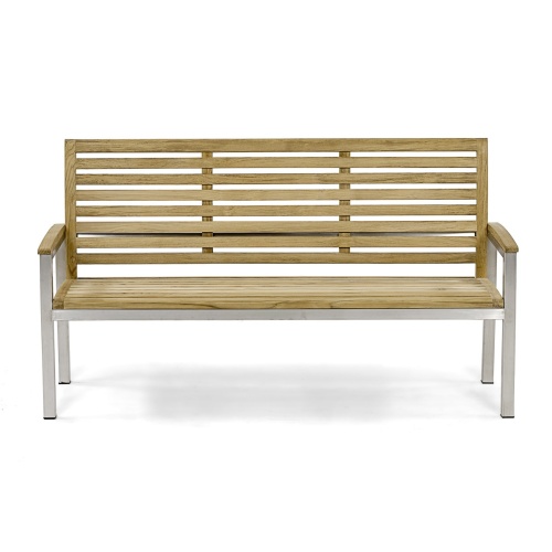 23200 Vogue 5 foot Teak and Stainless Steel Bench front view on white background