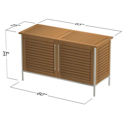 28225RF Vogue teak and stainless steel Sideboard side angled view autocad on white background