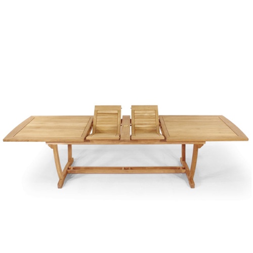  70006 Veranda teak rectangular extending dining table front view showing double butterfly leaf on white background
