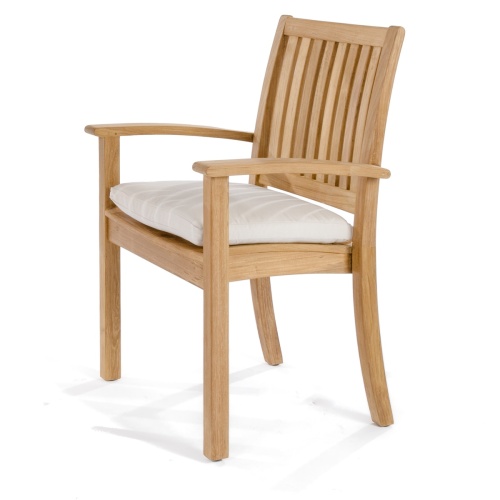 70033 Sussex Barbuda teak dining armchair angled view with optional canvas color cushion on white background