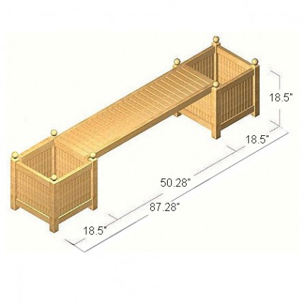 70070 Double teak Planter Bench Set aerial angled view autocad on white background