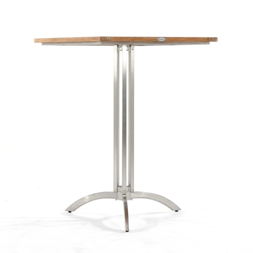 70075 Vogue teak and stainless steel 30 inch square bar table side view on white background