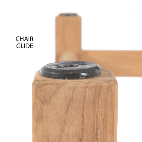70174 Horizon teak dining chair bottom leg showing closeup of chair glide on white background