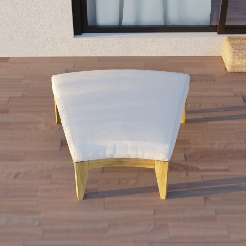 18068DP Kafelonia 1 seater Backless Bench on wood patio in aerial view of seat with window of house in background