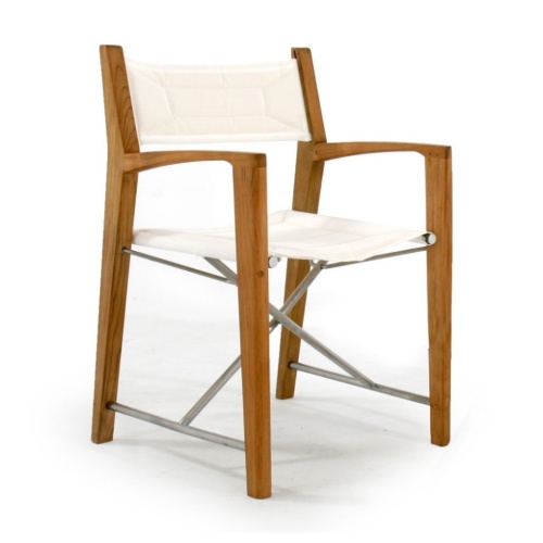 70460 Odyssey teak and stainless steel folding chair front angled view on white background 