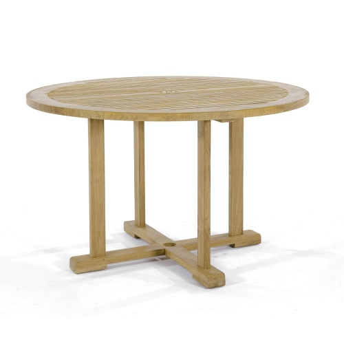 70482 Laguna teak 4 foot round dining table angled side view on white background