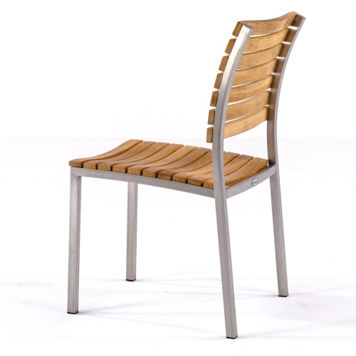 70574 Vogue Pyramid teak and stainless steel side chair left side view on white background