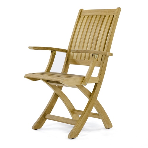 70602 Barbuda teak folding dining chair front angled view on white background