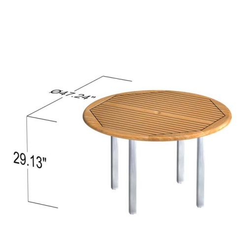70621 Vogue Laguna teak and stainless steel 48 inch round dining table autocad on white background