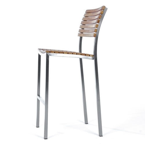 70683 Vogue Laguna teak and stainless steel accent bar stool side view on white background
