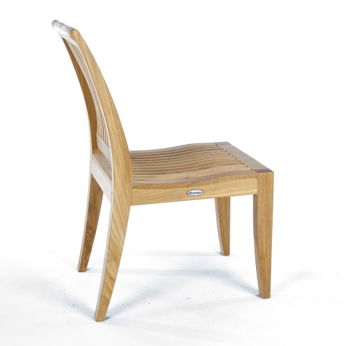 70711 Laguna Pyramid teak side chair facing right rear angled on white background