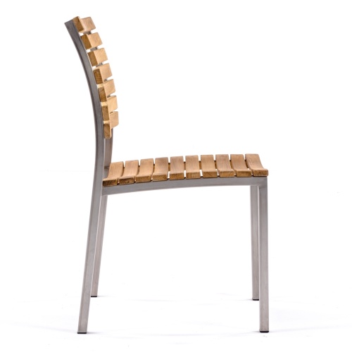 70744 Vogue teak and stainless steel dining side chair side view on white background