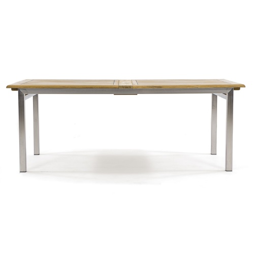 70756 Vogue teak and stainless steel extension dining table side profile on white background