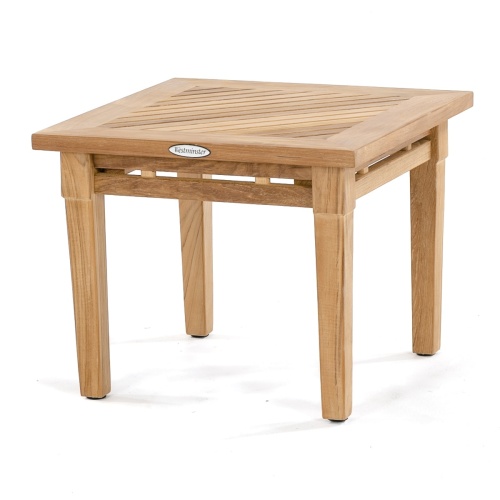 70819 Brighton Teak Wood Side Table angled side view on white background