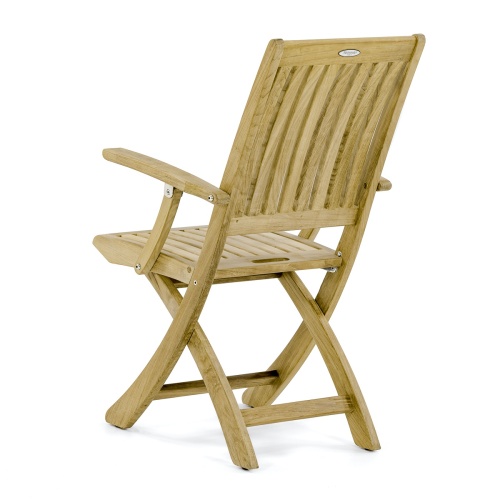 70848 Pyramid teak Dining folding chair rear side angled view on white background