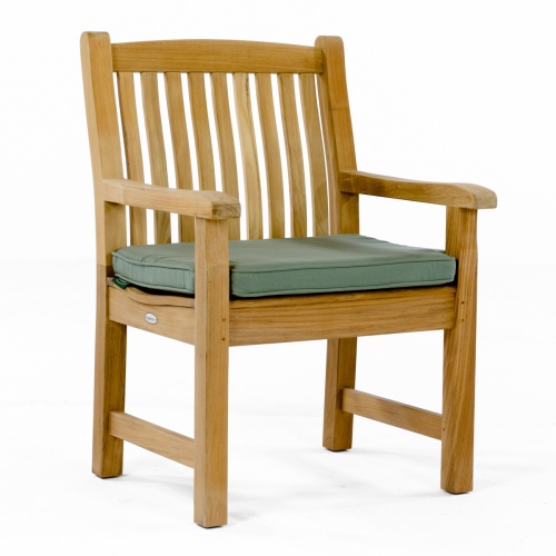 12218 Veranda teak dining armchair front angled view with optional cushion on white background
