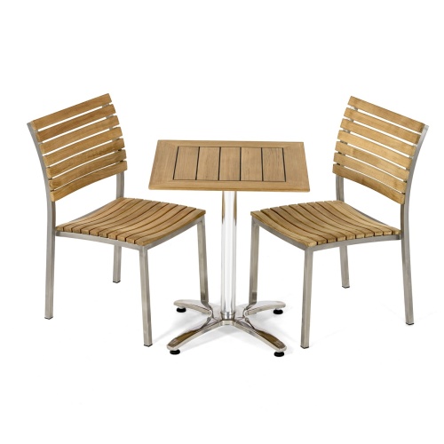 BRADLEY4 outdoor wooden cafe set for 2 side view on white background