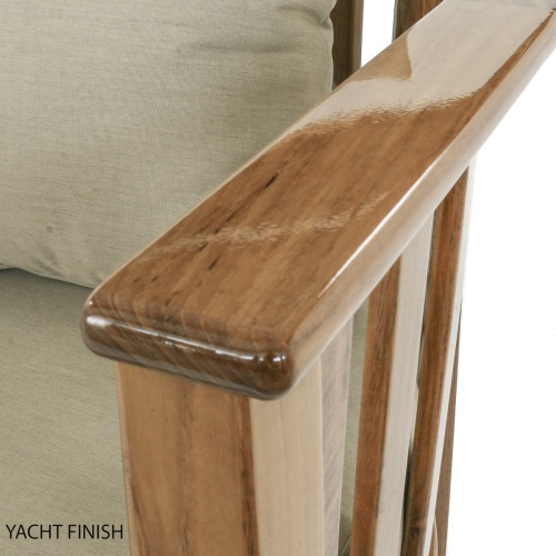 12170dp Kafelonia teak club chair with cushions showing marine gloss finish close up view on white background
