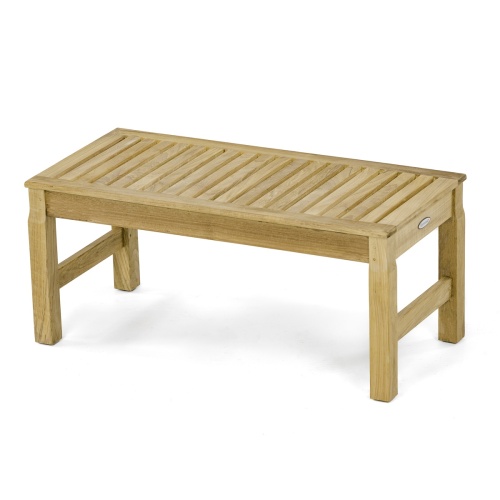 13067 Ocean teak 3 foot long backless Bench angled aerial view on white background 