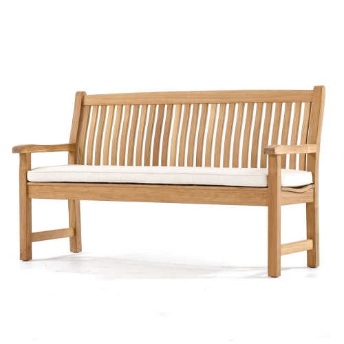 13618 Veranda Teak 5 foot long Bench angled view with canvas color cushion on seat on white background