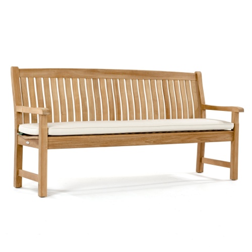13883 6 foot Veranda Teak Bench angled view with canvas color optional cushion on seat on white background