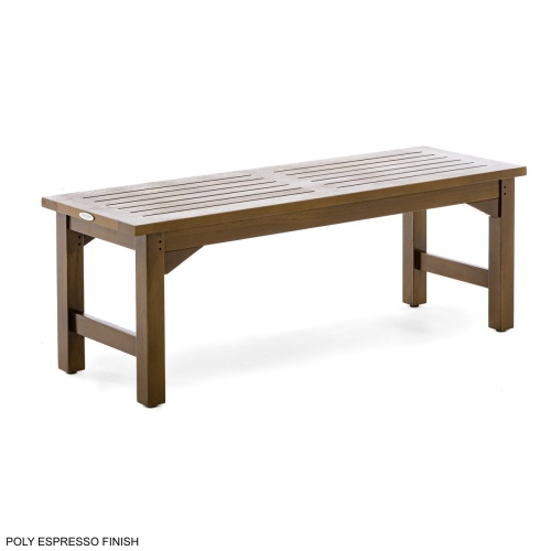 13940 Veranda 4 foot Teak Backless Bench shown in Poly Expresso Finish angled side view on white background