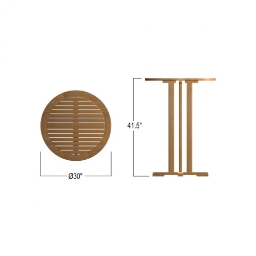 15033 Somerset teak 30 inch diameter Bar Table autocad of top and side view on a white background