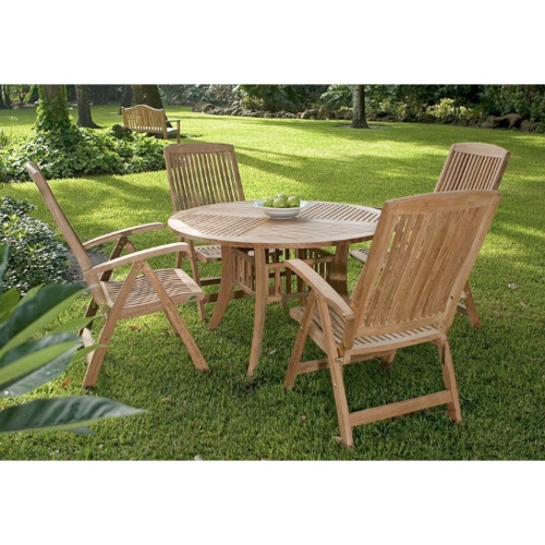 70025 Hyatt Recliner Dining Set on grass yard with house and shrubs in background