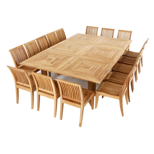 70288 Pyramid Teak Dining Set for 16 in angled top view on white background