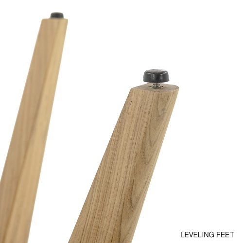 15916 Surf 42 inch Round Teak Table bottom legs showing closeup of floor leveler on white background