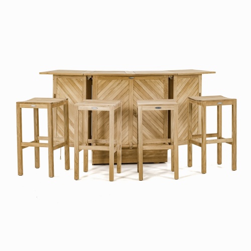 17112 somerset teak bar and stool five piece set opened front view on white background