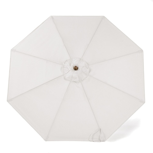17540 somerset eight foot round market round umbrella extended top view of white canvas umbrella canopy extended on white background