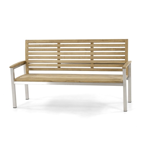 23200 Vogue 5 foot Teak and Stainless Steel Bench angled view on white background