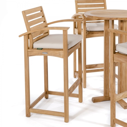 70013 Somerset teak barstool dining set with optional seat cushions on white background