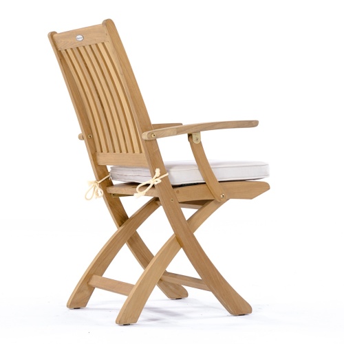 70059 Grand Barbuda teak folding dining chair with optional seat cushion back angled on white background