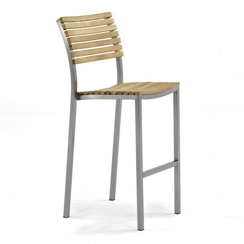 70076 Vogue teak and stainless steel barstool side angled on white background