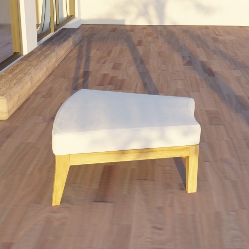 18068DP Kafelonia 1 seater Backless Bench on wood patio in angled side view next to window of house in background