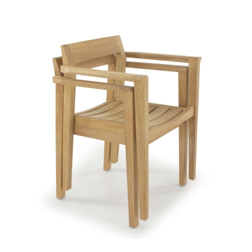 12901 Horizon Teak Dining Armchair angled stacked 2 high on white background