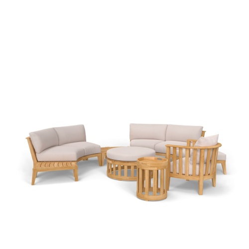 70373 Kafelonia 9 pc Sofa Sectional Set of sofa sectional and backless sofa and club chair and coffee table and side table and end table in angled side view on white background