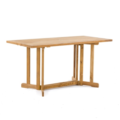 70476 Odyssey 5 foot rectangular teak folding dining table angled view on white background