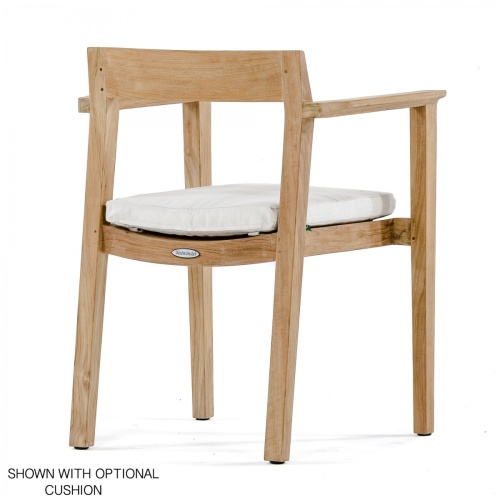 12901 Horizon teak dining chair rear view with optional canvas color cushion on seat on white background