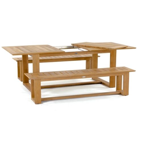 70497 Horizon teak Picnic Dining Set with table leaf on table top side angled view on white background