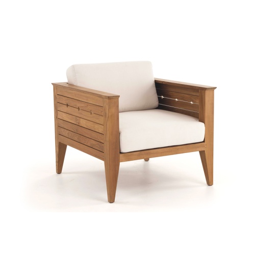 70506 Craftsman teak lounge chair with cushion angled on white background