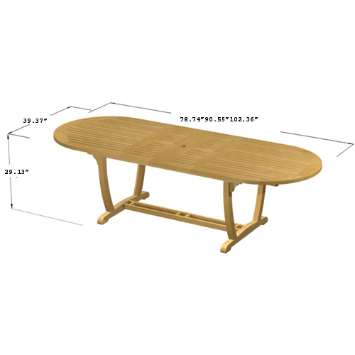 70537 Montserrat Teak Oval 8 Ft Extension Dining Table autocad angled side view on white background